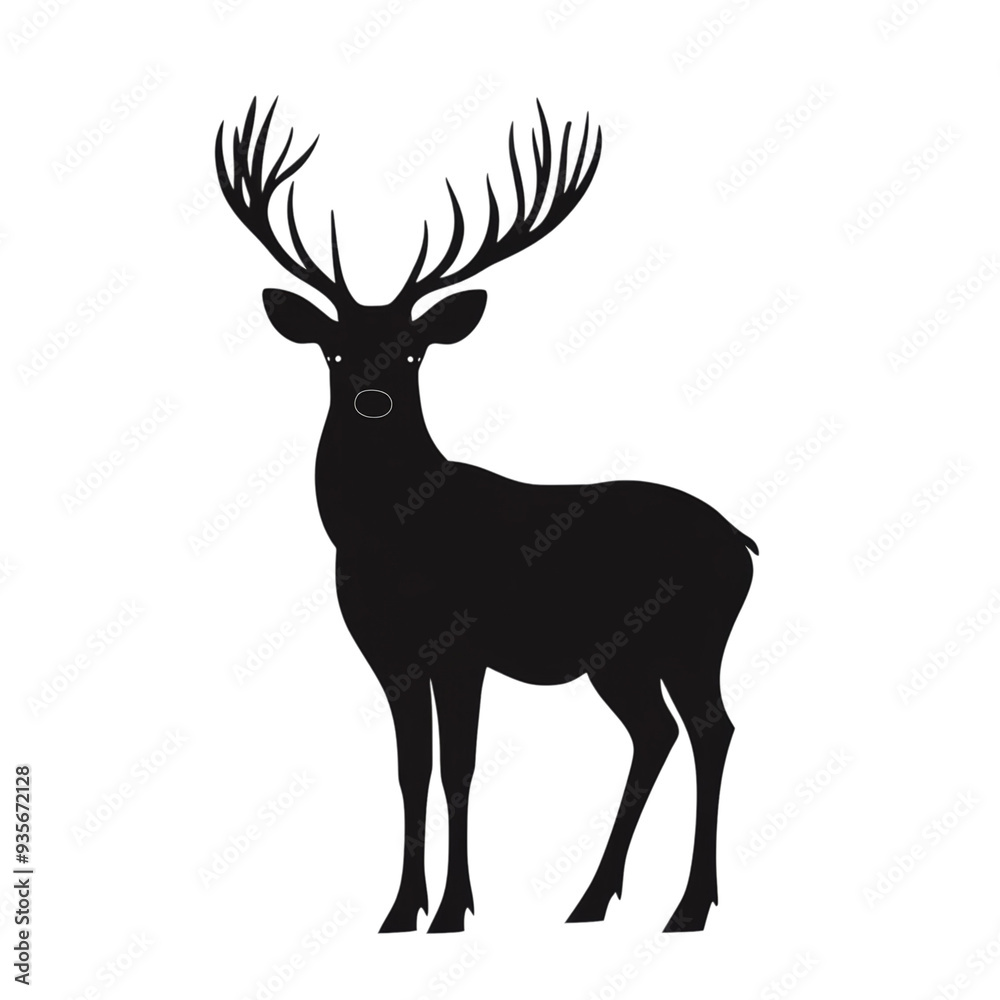 Obraz premium Majestic black silhouette of a stag with prominent antlers isolated on transparent background 
