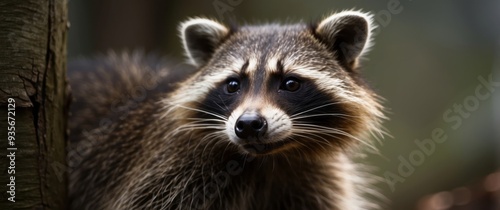 Close-up Portrait of a Curious Raccoon with Black Eyes