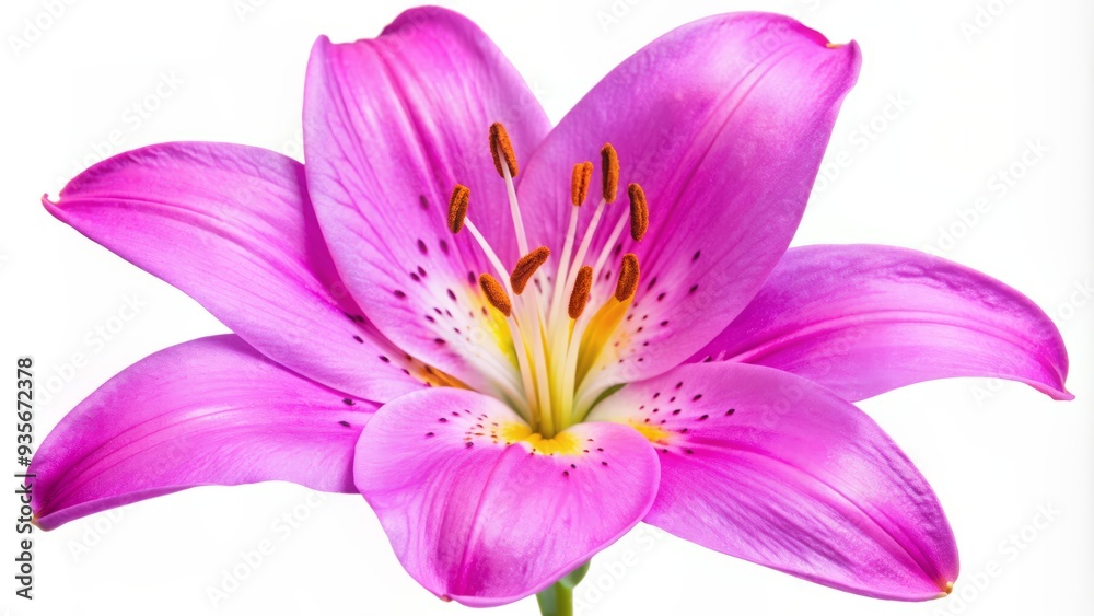 Beautiful pink lily flower with delicate petals and golden anthers isolated on a clean white background, showcasing its elegant and serene beauty. Beautiful pink lily flower with delicate petals and golden anthers isolated on a clean white background, showcasing its elegant and serene beauty.