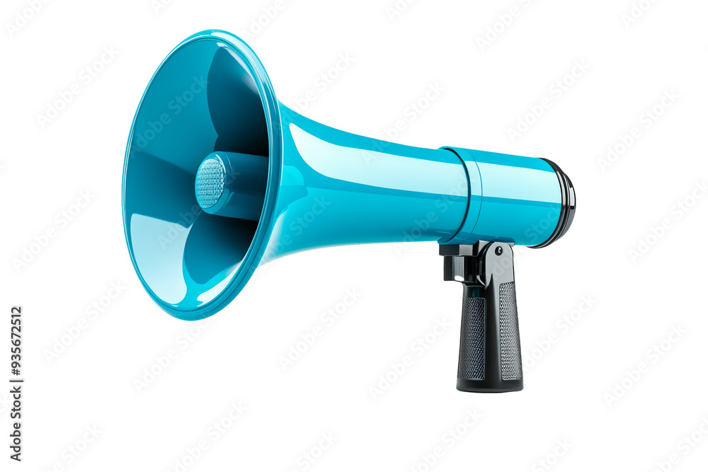Metallic 3D Black Friday megaphone icon with blue accents isolated on transparent background 