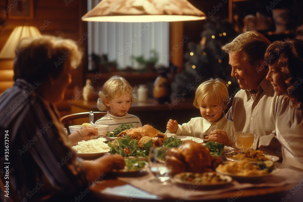 A warm and cozy family dinner scene at home. Parents and children are gathered around a dining table filled with home-cooked meals. They are smiling and engaging in conversation, with warm lighting
A warm and cozy family dinner scene at home. Parents and children are gathered around a dining table filled with home-cooked meals. They are smiling and engaging in conversation, with warm lighting