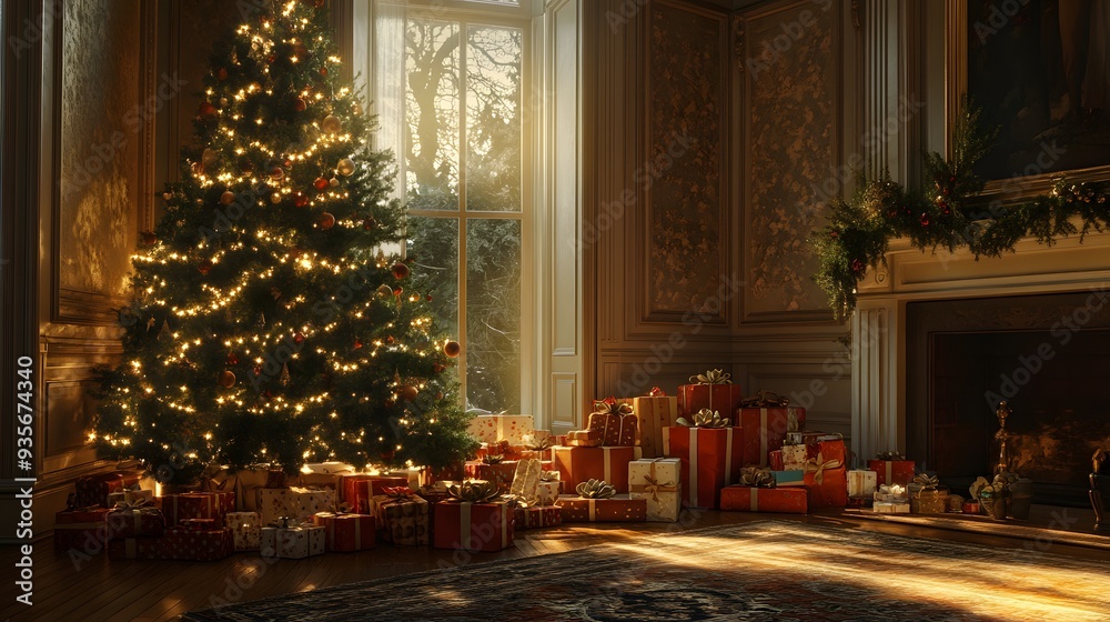 76. A serene Christmas morning scene with gifts under a beautifully decorated tree 76. A serene Christmas morning scene with gifts under a beautifully decorated tree