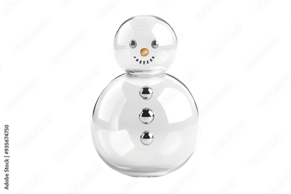 Transparent 3D glass snowman with smooth curves and shiny finish isolated on transparent background Transparent 3D glass snowman with smooth curves and shiny finish isolated on transparent background