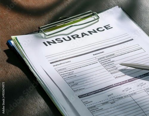 Insurance policy documents, highlighting coverage details, protection plans, and financial security. photo