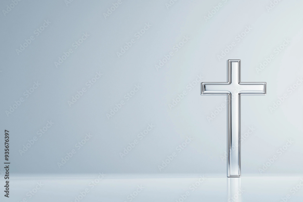 Minimalistic Silver Cross on White Background Minimalistic Silver Cross on White Background