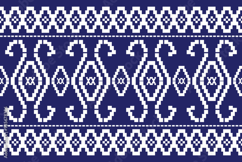 Seamless pattern of Thai weaving, square Vector illustration. Ethnic pixel embroidery designs for carpets, curtains, pillows, bags, clothing, geometric patterns.