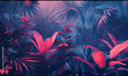 Jungle neon background. Vapor wave tropical background concept. 