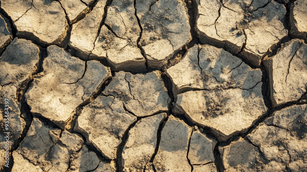 The Cracked Earth Texture Illustrating Severe Drought Conditions and Soil Degradation Effects The Cracked Earth Texture Illustrating Severe Drought Conditions and Soil Degradation Effects