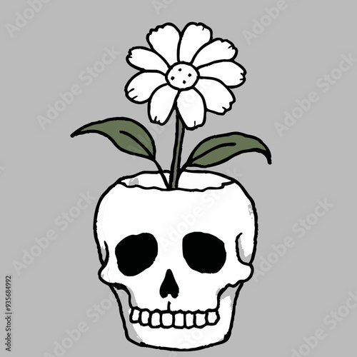 flower plant isolated with skull t-shirt design.