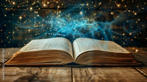 open mathematics textbook with holographic formulas