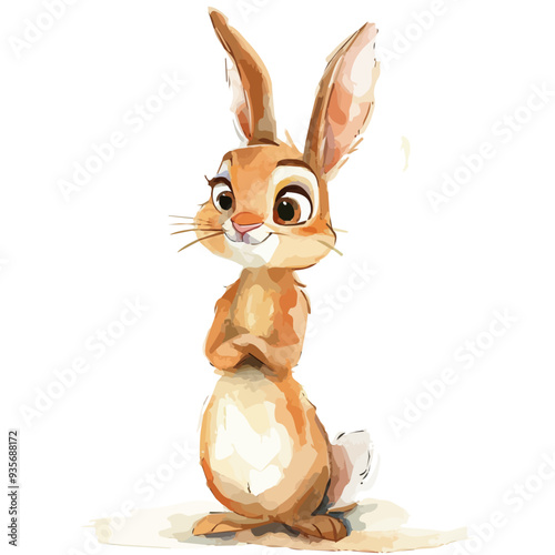 vector illustration of a cartoon Hare animation, painted with watercolor, isolated on a white background, Hare animation photo