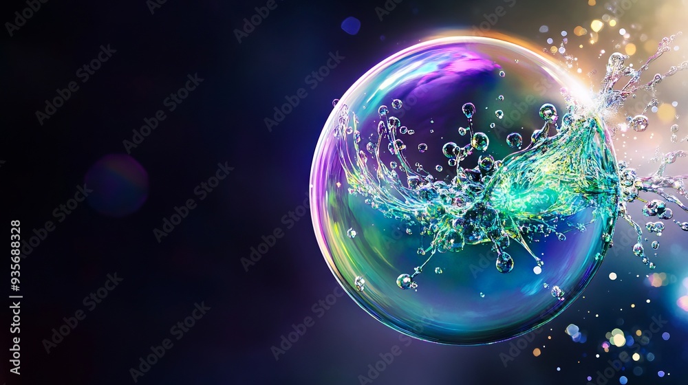 Obraz premium A colorful soap bubble with water splashing out of it