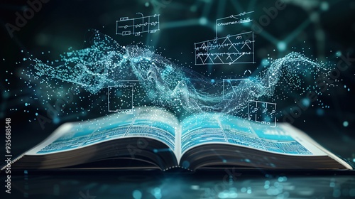 school book with holographic formulas