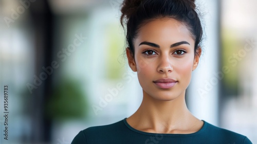 Close-up portrait of a young woman with brown hair, wearing a teal shirt. Free Download Close-up portrait of a young woman with brown hair, wearing a teal shirt. - GFXLoad
