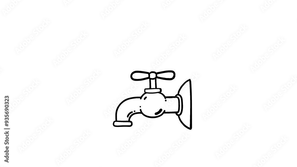 Tap cartoon animation whiteboard. Moving stopcock hand drawn simple drawing linear black and white. Tap cartoon animation whiteboard. Moving stopcock hand drawn simple drawing linear black and white.