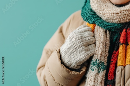 Embrace the chill with vibrant outerwear showcasing cozy knits and a stylish puffer jacket for seasonal warmth. photo
