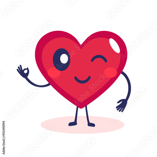 Happy cute heart. Vector cartoon character in flat style isolated on white background.