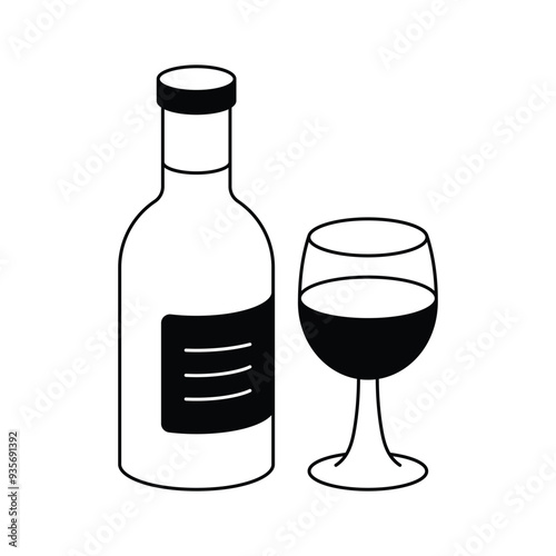 Elegant wine bottle and glass vector design, dining, celebration icon