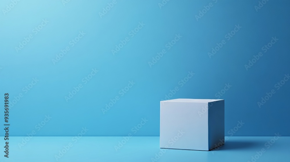 A white box is sitting on a blue wall A white box is sitting on a blue wall