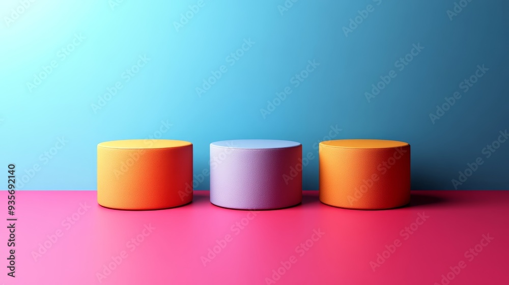 Three orange and purple cubes are on a pink background Three orange and purple cubes are on a pink background