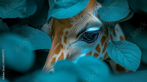 giraffe stands tall in a natural, blurred background, symbolizing calm and serenity amidst chaos, highlighting nature's elegance and peacefulness