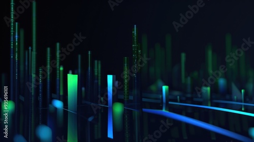 Abstract Neon Green and Blue Cityscape