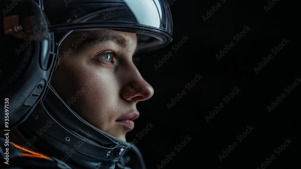 Side profile of a young military pilot in helmet. Aviation, tactical operations, focus, military service, modern warfare, aerial missions, defense strategy concept. Side profile of a young military pilot in helmet. Aviation, tactical operations, focus, military service, modern warfare, aerial missions, defense strategy concept.