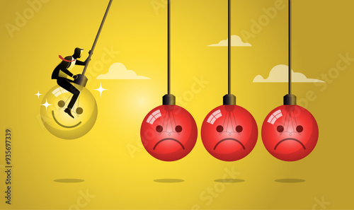 Businessman riding a smiley emoticon