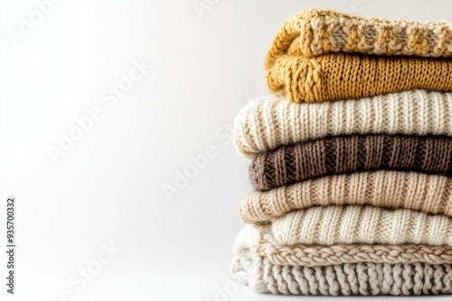 Stack of Knitted Sweaters in Beige, Brown, and Yellow