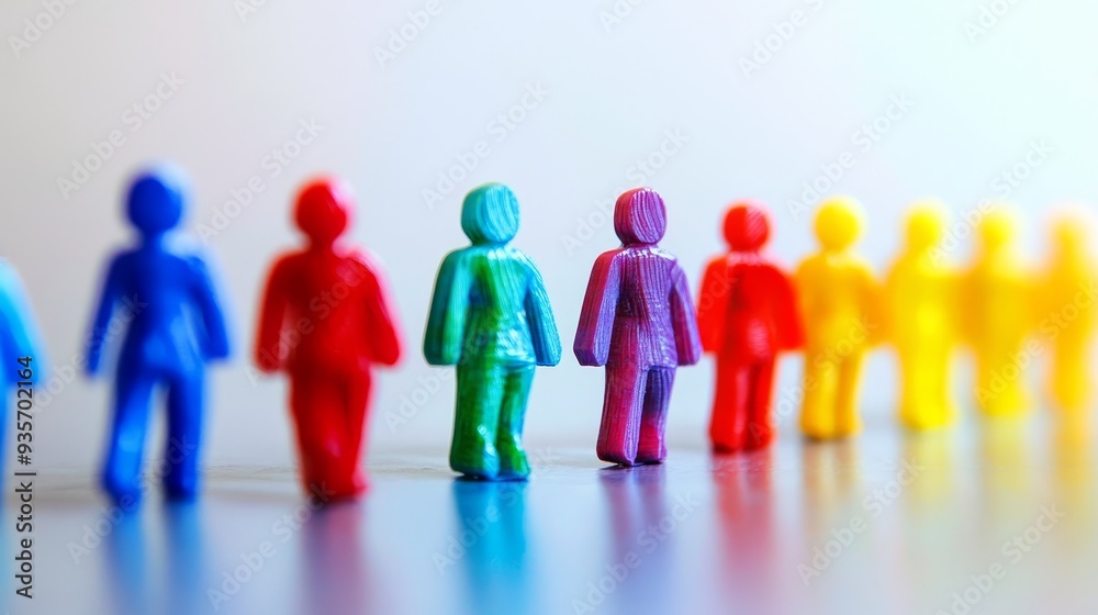 A line of colorful figurines standing in a row, representing diversity and unity. A line of colorful figurines standing in a row, representing diversity and unity.