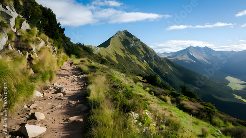 Roys peak mountain hike in Wanaka New Zealand. Popular tourism travel destination. Concept for hiking travel and adventure.