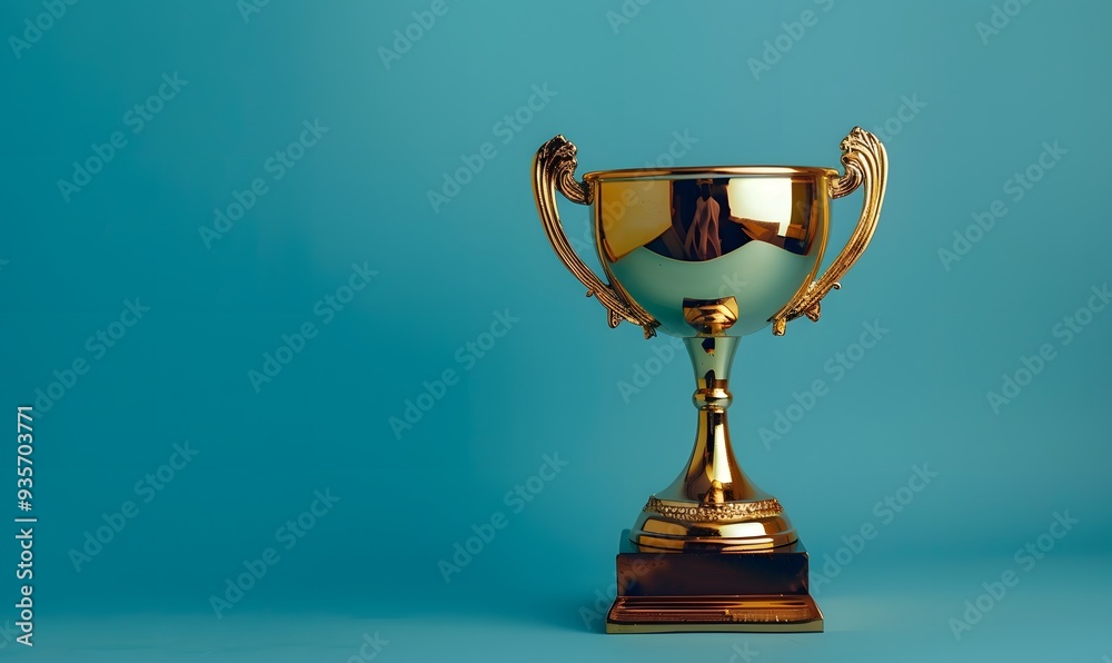 gold winner cup on blue background. gold winner cup on blue background.