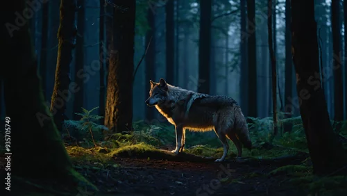 Fototapeta samoprzylepna Wilk w naturalnym środowisku. Generative AI.