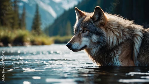 Fototapeta samoprzylepna Wilk w naturalnym środowisku. Generative AI.