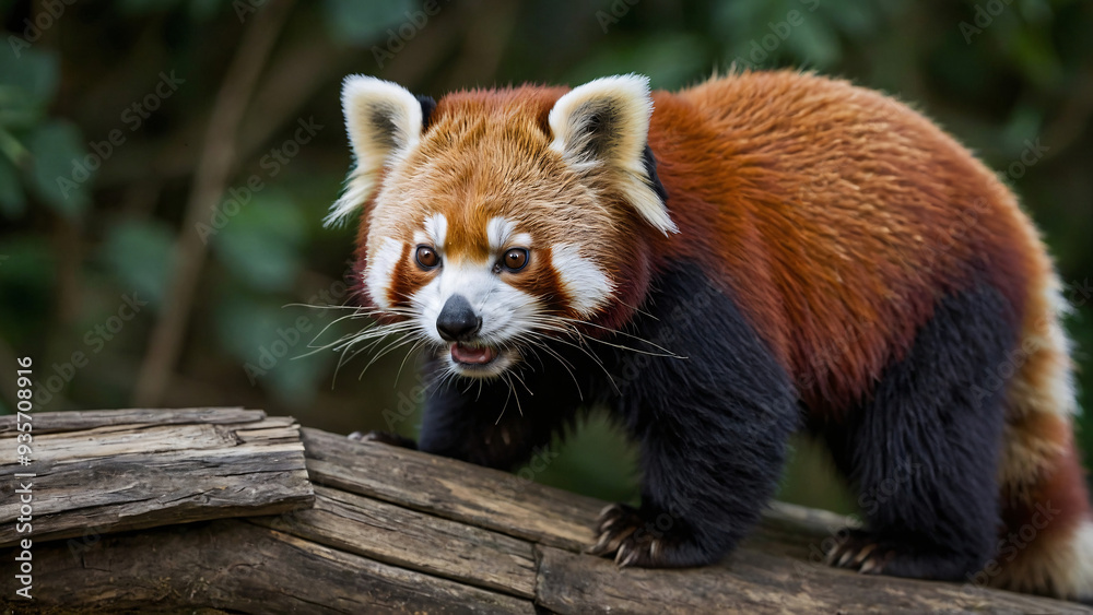 Obraz premium Panda ruda w naturalnym środowisku. Generative AI.