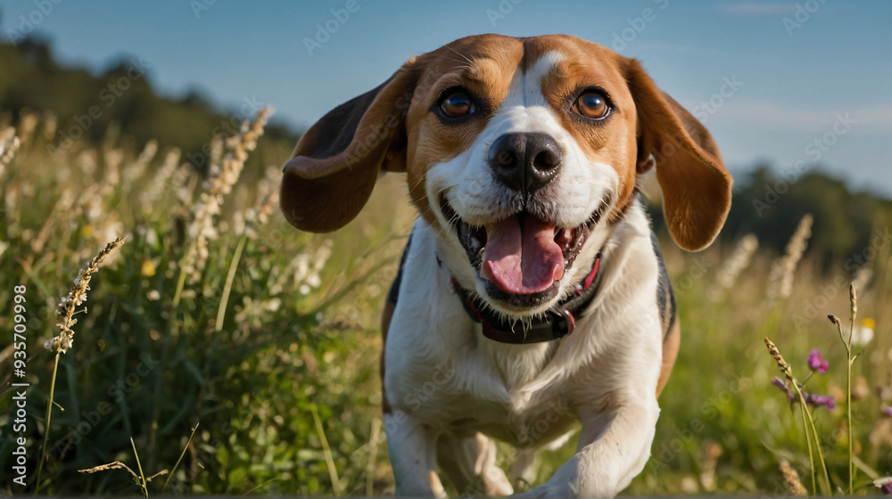 Pies beagle w naturalnym środowisku. Generative AI.