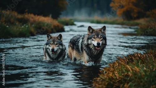 Fototapeta samoprzylepna WIlk w naturalnym środowisku. Generative AI.