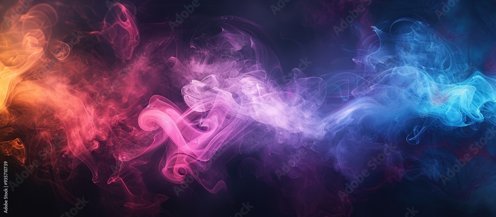 Colorful smoke Misty cloud Spiritual energy Neon pink blue and orange light steam flowing against a dark black copyspace abstract background Colorful smoke Misty cloud Spiritual energy Neon pink blue and orange light steam flowing against a dark black copyspace abstract background