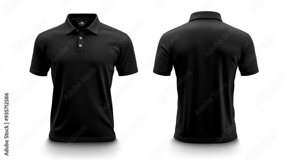 Men black polo shirt front and back view, Isolated blank front and back polo t-shirt for graphic design mock up.generative ai