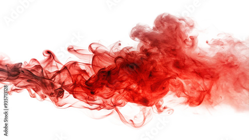 Realistic red smoke isolated on white background
