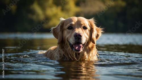 Obraz na płótnie Pies rasy Golden retriever. Generative AI. w salonie
