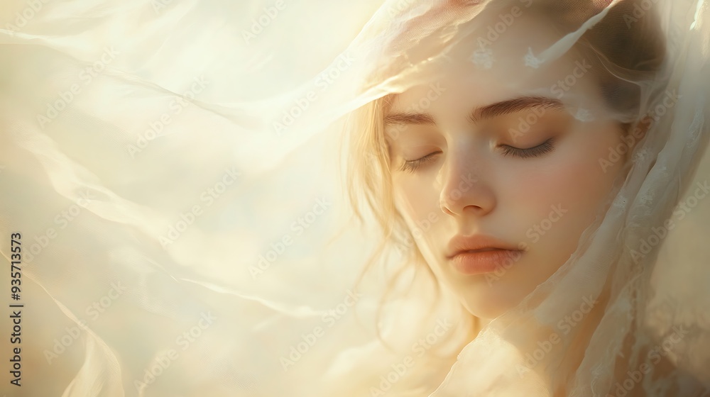 Dreamy Portrait of a Young Woman with Eyes Closed Dreamy Portrait of a Young Woman with Eyes Closed