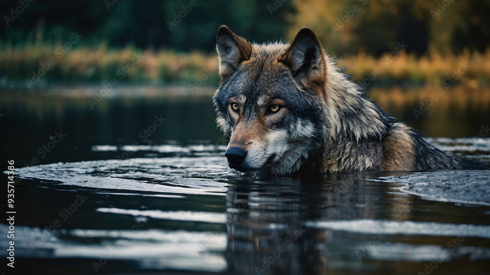 Wilk w naturalnym środowisku. Generative AI.