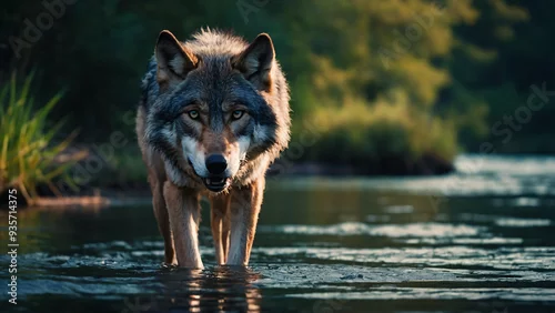 Fototapeta samoprzylepna Wilk w naturalnym środowisku. Generative AI.