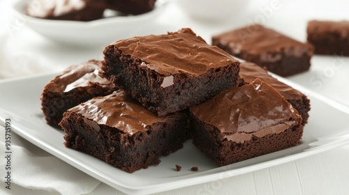 Wallpaper Mural Decadent brownies on a pristine white plate, chocolate oozing and creating an enticing, rich dessert image. Torontodigital.ca