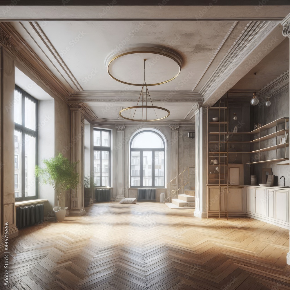 Fototapeta premium apartment renovation - empty room before and after refurbishment or restoration 