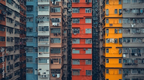 A Row of Colorful Apartment Buildings in Hong Kong