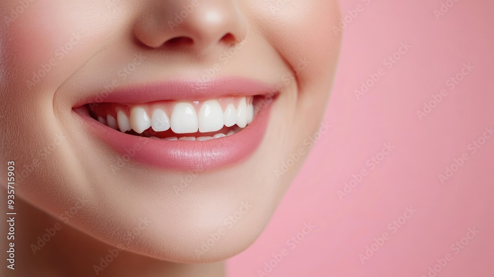 Obraz premium Close up of a woman's perfect smile with bright white teeth.