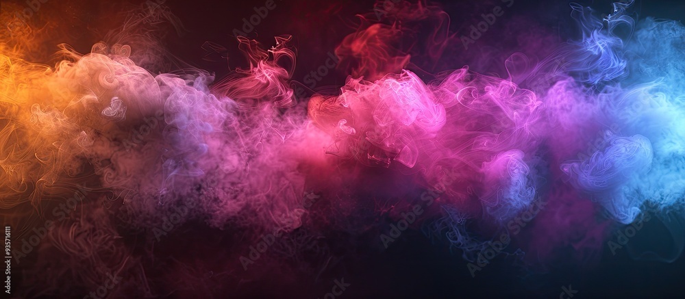Colorful smoke Misty cloud Spiritual energy Neon pink blue and orange light steam flowing against a dark black copyspace abstract background Colorful smoke Misty cloud Spiritual energy Neon pink blue and orange light steam flowing against a dark black copyspace abstract background