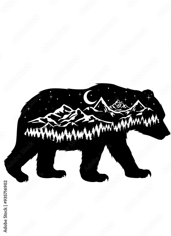 Naklejka premium Bear | Grizzly Bear | Walking Bear | Bear in the Forest | Outdoor Scene | Wildlife | Jungle Animal | Nature Scene | Original Illustration | Vector and Clipart | Cutfile and Stencil